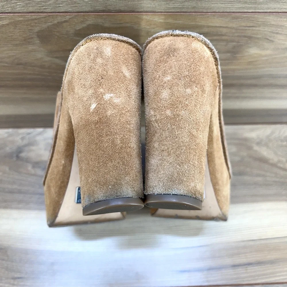 Michael Kors Collection 6.5 EU 36.5 Tan Suede Platform Chunky Peep Toe Heels